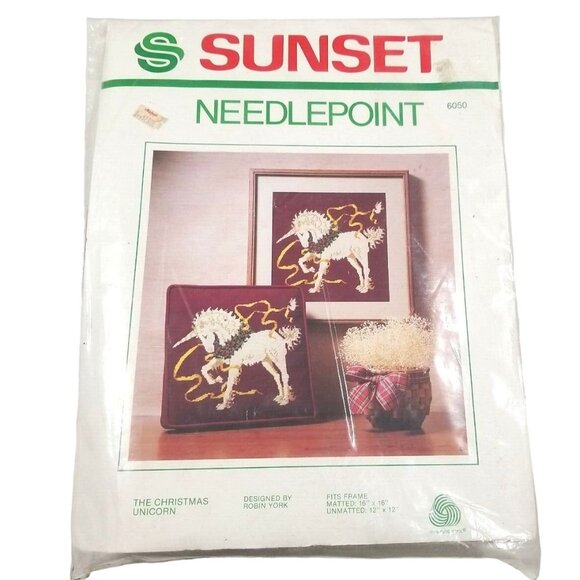 Vintage Sunset Christmas Unicorn Horse Needlepoint Pillow Wall Hanging Kit 6050 - Picture 1 of 5